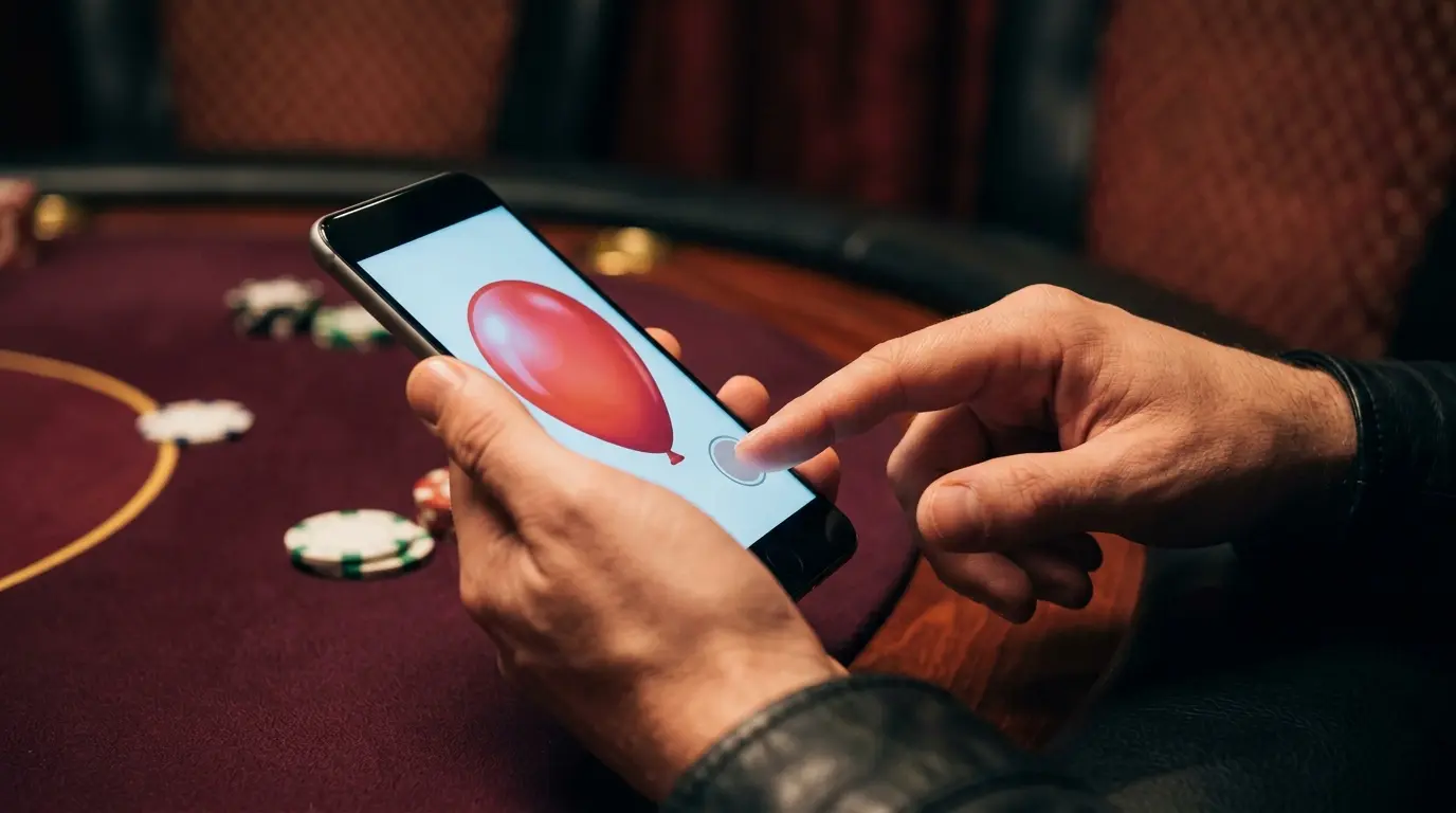 Un dedo se acerca a un control en la pantalla mientras el globo del juego sigue subiendo.