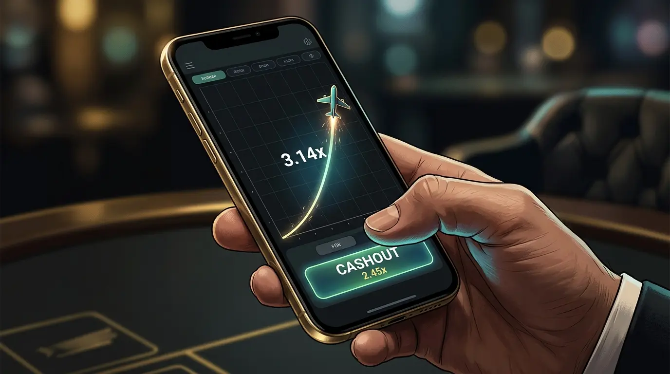 Una persona sostiene el celular mientras un avión sigue su vuelo en la pantalla del juego.