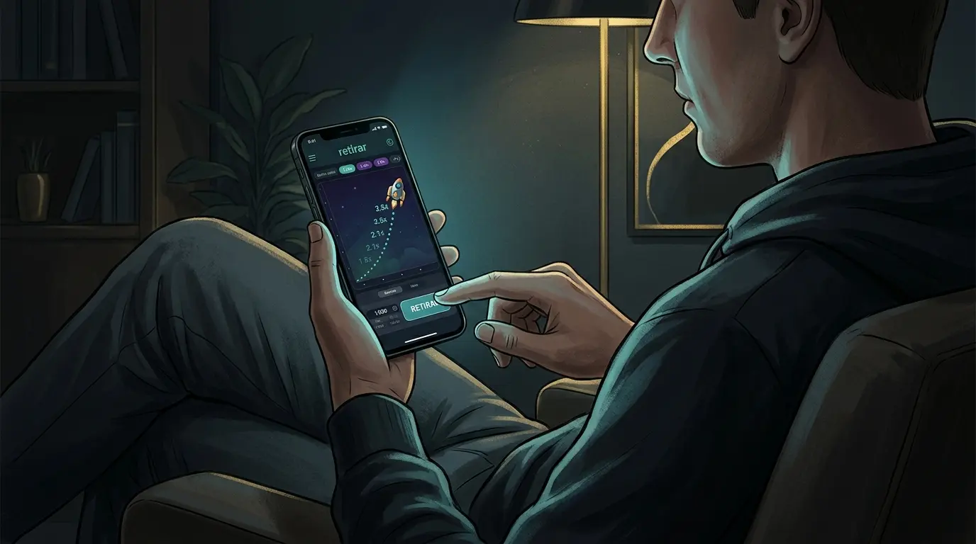 Una persona mira en su celular una ronda activa y acerca un dedo al control de retiro.