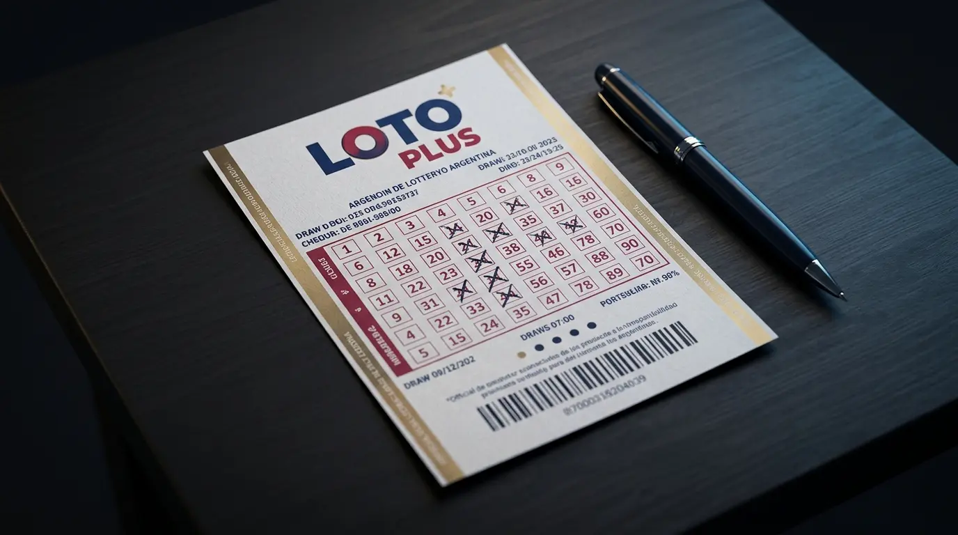 Un ticket de Loto Plus con números marcados descansa sobre una mesa junto a una lapicera.
